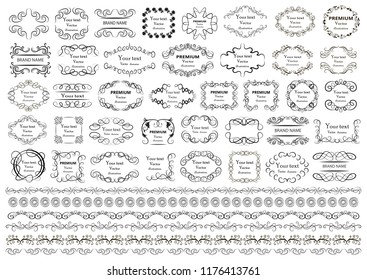 Calligraphic design elements . Decorative swirls or scrolls, vintage frames , flourishes, labels and dividers. Retro vector illustration