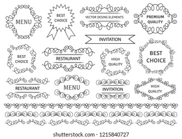 Calligraphic design elements . Decorative swirls or scrolls, vintage frames , flourishes, labels and dividers. Retro vector illustration