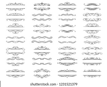 Calligraphic design elements . Decorative swirls or scrolls, vintage frames , flourishes and dividers. Retro vector illustration
