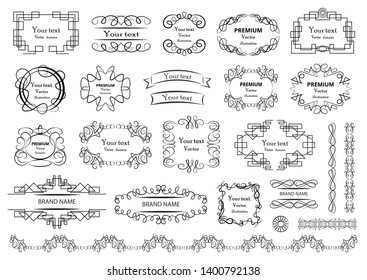 Calligraphic design elements . Decorative swirls or scrolls, vintage frames , flourishes, labels and dividers. Retro vector illustration.