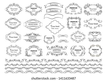 Calligraphic design elements . Decorative swirls or scrolls, vintage frames , flourishes, labels and dividers. Retro vector illustration