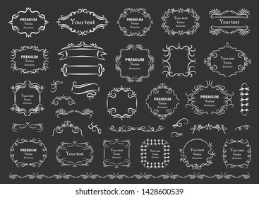Calligraphic design elements . Decorative swirls or scrolls, vintage frames , flourishes, labels and dividers. Retro vector illustration.
