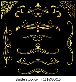 Calligraphic design elements . Decorative swirls or scrolls, vintage frames , flourishes, labels and dividers. Retro vector illustration