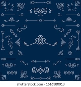 Calligraphic design elements . Decorative swirls or scrolls, vintage frames , flourishes, labels and dividers. Retro vector illustration