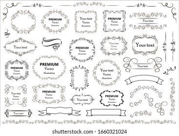 Calligraphic design elements . Decorative swirls and scrolls, vintage frames , flourishes, labels and dividers. Valentine's day special pack design elements. Retro vector illustration.