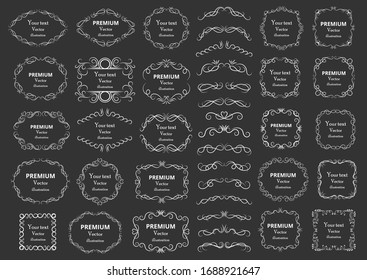 Calligraphic design elements . Decorative swirls or scrolls, vintage frames , flourishes, labels and dividers. Retro vector illustration.