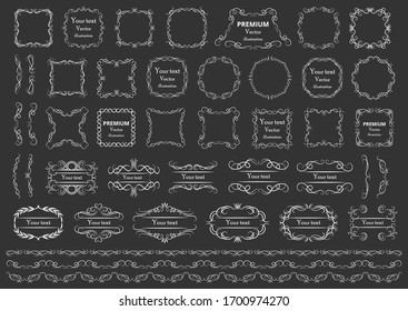 Calligraphic design elements . Decorative swirls or scrolls, vintage frames , flourishes, labels and dividers. Retro vector illustration.