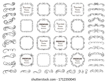 Calligraphic design elements . Decorative swirls and scrolls, vintage frames , flourishes, labels and dividers. Valentine's day special pack design elements. Retro vector illustration.