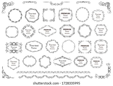 Calligraphic design elements . Decorative swirls or scrolls, vintage frames , flourishes, labels and dividers. Retro vector illustration.