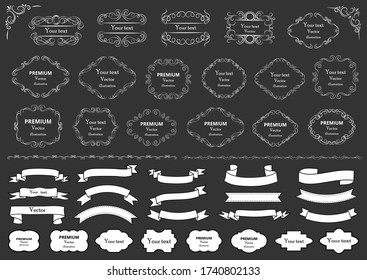 Calligraphic design elements . Decorative swirls or scrolls, vintage frames , flourishes, labels and dividers. Retro vector illustration.