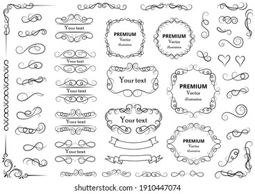 Calligraphic design elements . Decorative swirls or scrolls, vintage frames , flourishes, labels and dividers. Retro vector illustration