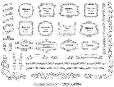 Calligraphic design elements . Decorative swirls or scrolls, vintage frames , flourishes, labels and dividers. Retro vector illustration