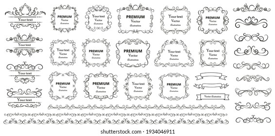 Calligraphic design elements . Decorative swirls or scrolls, vintage frames , flourishes, labels and dividers. Retro vector illustration