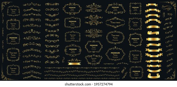 Calligraphic design elements . Decorative swirls or scrolls, vintage frames , flourishes, labels and dividers. Retro vector illustration