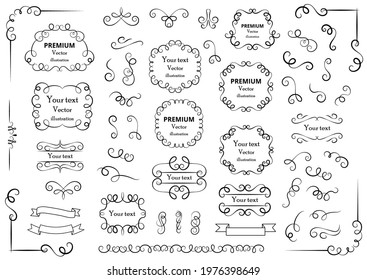Calligraphic design elements . Decorative swirls or scrolls, vintage frames , flourishes, labels and dividers. Retro vector illustration