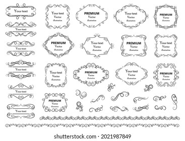 Calligraphic design elements . Decorative swirls or scrolls, vintage frames , flourishes, labels and dividers. Retro vector illustration