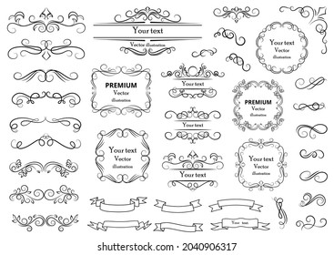 Calligraphic design elements . Decorative swirls or scrolls, vintage frames , flourishes, labels and dividers. Retro vector illustration