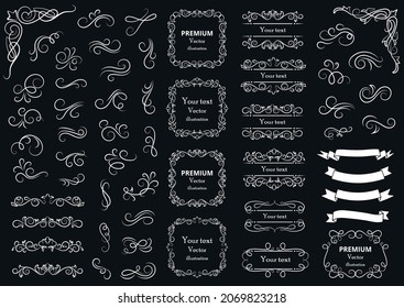 Calligraphic design elements . Decorative swirls or scrolls, vintage frames , flourishes, labels and dividers. Retro vector illustration.