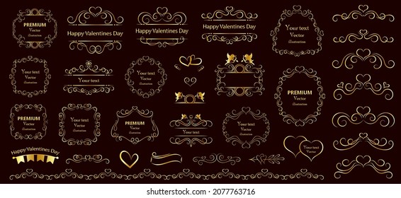 Calligraphic design elements . Decorative swirls and scrolls, vintage frames , flourishes, labels and dividers. Valentine's day special pack design elements. Retro vector illustration.