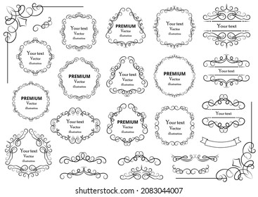 Calligraphic design elements . Decorative swirls or scrolls, vintage frames , flourishes, labels and dividers. Retro vector illustration.