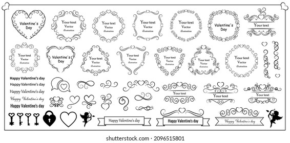 Calligraphic design elements . Decorative swirls and scrolls, vintage frames , flourishes, labels and dividers. Valentine's day special pack design elements. Retro vector illustration.