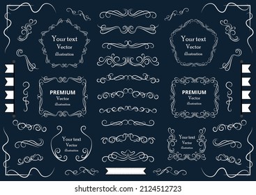 Calligraphic design elements . Decorative swirls or scrolls, vintage frames , flourishes, labels and dividers. Retro vector illustration.