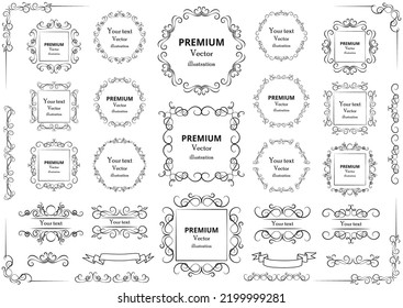 Calligraphic design elements . Decorative swirls or scrolls, vintage frames , flourishes, labels and dividers. Retro vector illustration.