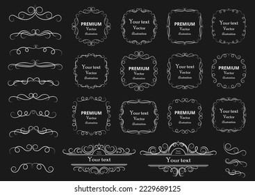 Calligraphic design elements . Decorative swirls or scrolls, vintage frames , flourishes, labels and dividers. Retro vector illustration.