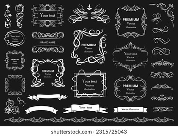 Calligraphic design elements . Decorative swirls or scrolls, vintage frames , flourishes, labels and dividers. Retro vector illustration.