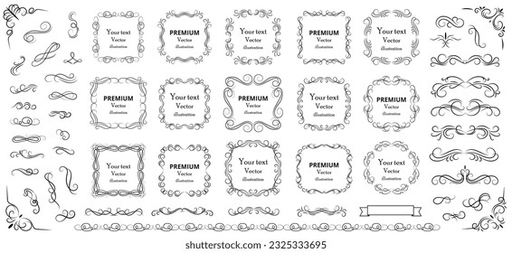 Calligraphic design elements . Decorative swirls or scrolls, vintage frames , flourishes, labels and dividers. Retro vector illustration.