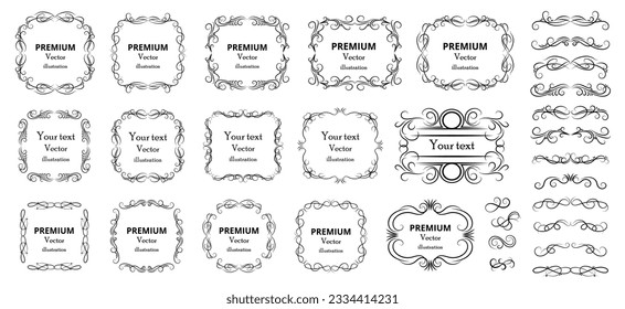 Calligraphic design elements . Decorative swirls or scrolls, vintage frames , flourishes, labels and dividers. Retro vector illustration.