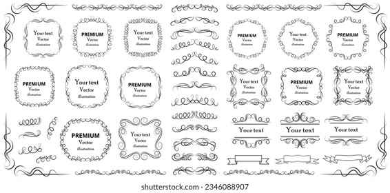 Calligraphic design elements . Decorative swirls or scrolls, vintage frames , flourishes, labels and dividers. Retro vector illustration.