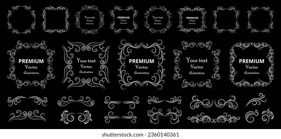 Calligraphic design elements . Decorative swirls or scrolls, vintage frames , flourishes, labels and dividers. Retro vector illustration.