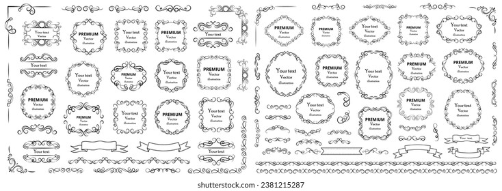 Calligraphic design elements . Decorative swirls or scrolls, vintage frames , flourishes, labels and dividers. Retro vector illustration.