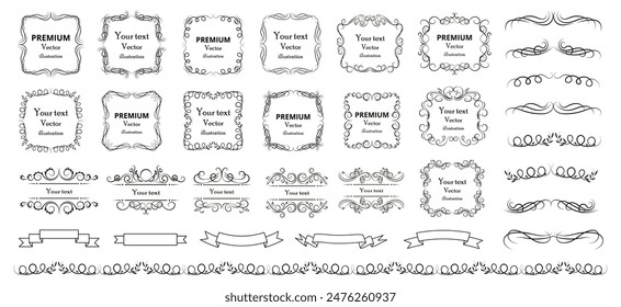 Calligraphic design elements . Decorative swirls or scrolls, vintage frames , flourishes, labels and dividers. Retro vector illustration.