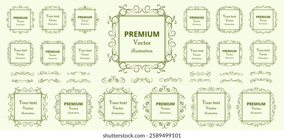 Calligraphic design elements . Decorative swirls or scrolls, vintage frames , flourishes, labels and dividers. Retro vector illustration.