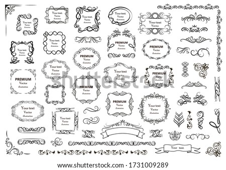 Calligraphic design elements . Decorative swirls or scrolls, vintage frames , flourishes, labels and dividers. Retro vector illustration.
