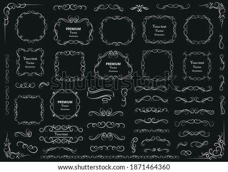 Calligraphic design elements . Decorative swirls or scrolls, vintage frames , flourishes, labels and dividers. Retro vector illustration