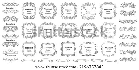 Calligraphic design elements . Decorative swirls or scrolls, vintage frames , flourishes, labels and dividers. Retro vector illustration.