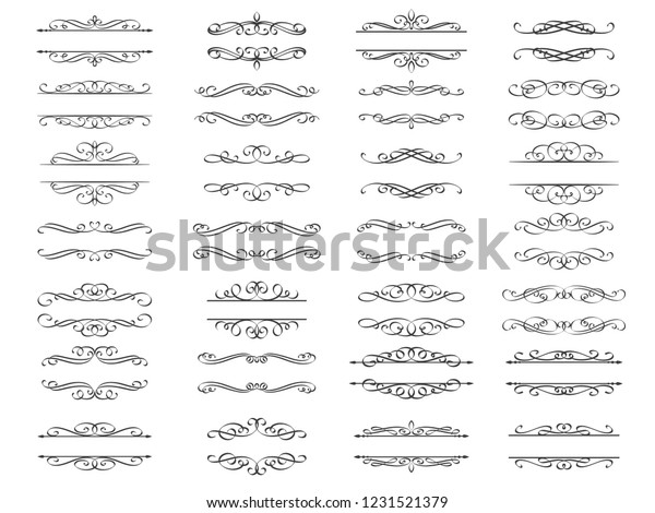 書道のエレメント 装飾的な渦巻きや巻き物 ビンテージフレーム 華やかな飾り 分け目 レトロなベクターイラスト のベクター画像素材 ロイヤリティフリー 1231521379