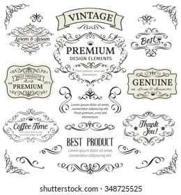 Calligraphic Design Elements . Decorative Swirls,Scrolls, Dividers and Page Decoration.  Vintage Vector Illustration.