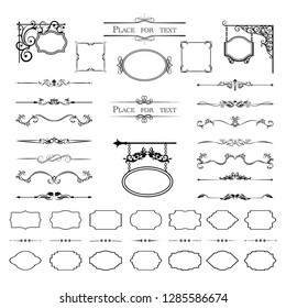 Calligraphic design elements. Dividers, frames of different shapes
