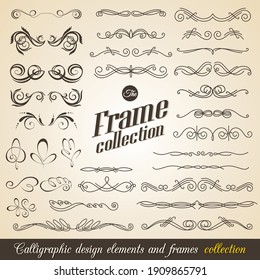 Calligraphic design elements. Elegant collection of hand drawn swirls for your design. Page decorations. Swirl, scroll and flourishes dividers. Set of text delimiters. Premium quality