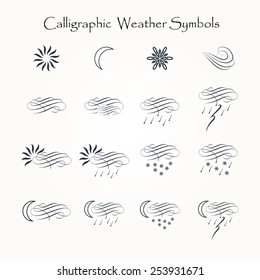 Calligraphic design elements of forecast and weather  