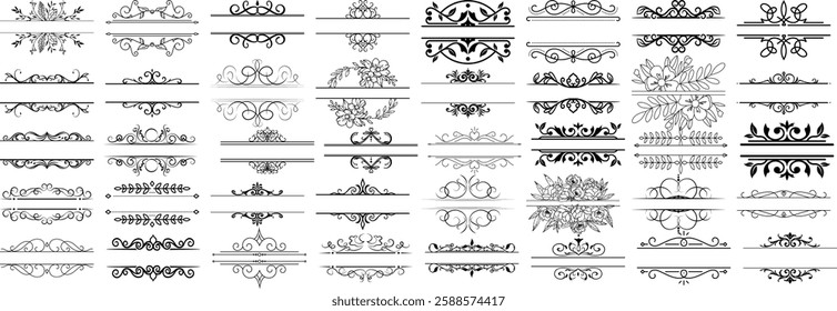 Calligraphic Design Elements and Frames Set Vintage Vector Collection. Floral Border, Floral Frame Bundle. Flower Split Monogram, Flower vector
