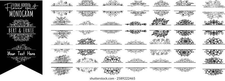 Calligraphic Design Elements and Frames Set Vintage Vector Collection. Floral Border, Floral Frame Bundle. Flower Split Monogram, Flower vector