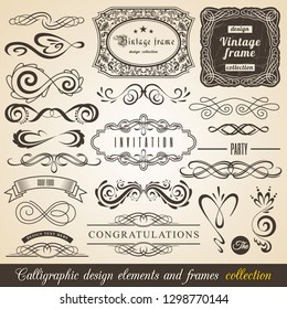 Calligraphic Design Elements and Frames. Vintage Collection. Vector