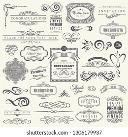 Calligraphic Design Elements and Frames. Vintage Collection. Vector.