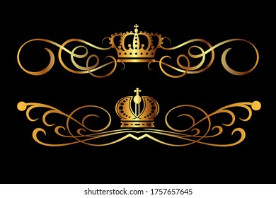 Kalligrafische Gestaltungselemente. Gold-Elemente im königlichen Stil auf Schwarz