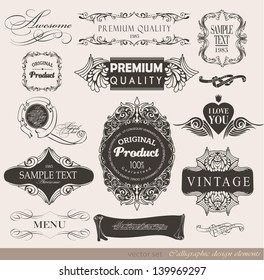 calligraphic design elements, label and page decoration/ vector set